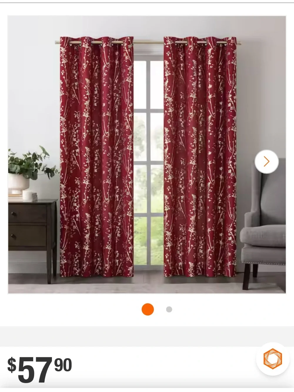 Floral Grommet Room Darkening Curtain - Cardinal Red